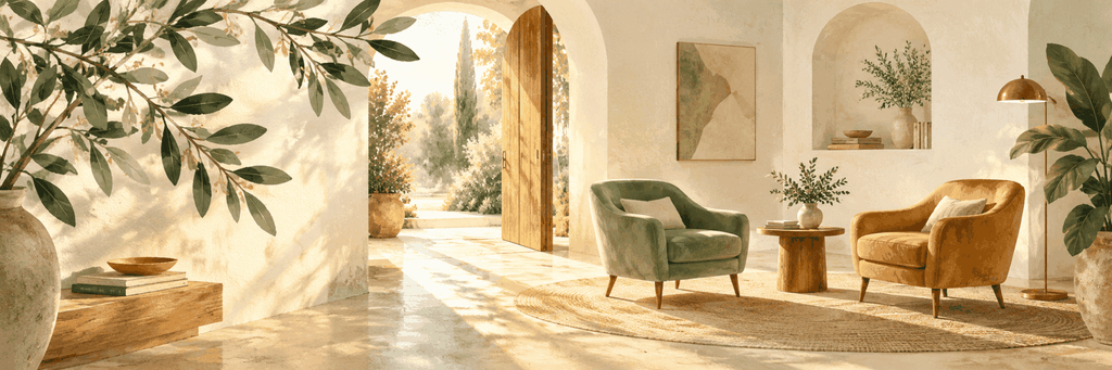 Illustration d’un espace accueillant, avec deux fauteuils et une porte ouverte sur la lumière.
